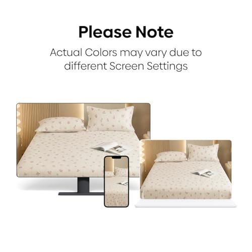 Image of Marrow Lane 300 TC Soft Air Cotton Double Bedsheet | Petite Fleur | Flatsheet with 2 Pillow Covers | Ditsy Rosebud Stripe Print (228.6 x 254 cm, Ivory & Pink)