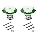 Mtsooning 40mm/1.57inch Green Crystal Knob, 2PCS Diamond Pull Handle, Furniture Hardware Knobs for Closet Cupboard Cabinet Drawer Dresser Wardrobe & 3 Size Screws