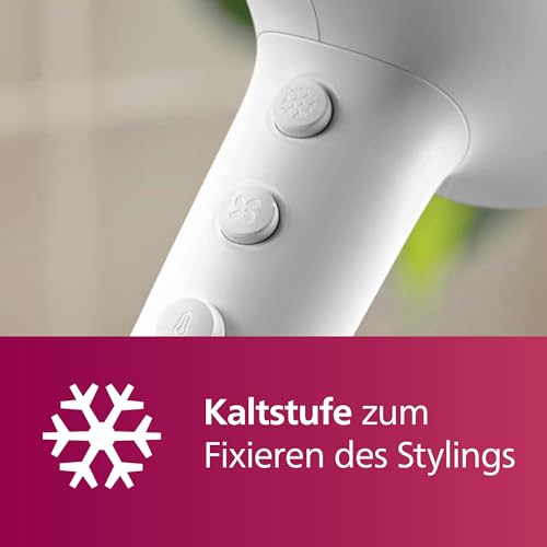Philips Haartrockner 5000 Series, ThermoShield Technologie, Ionisierungsfunktion, 2.100 W, Weiß, mit Stylingdüse und Volumendiffusor, Modell BHD500/20 5