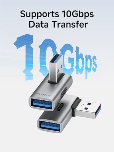 Image of Hagibis USB 3.2 Adapter 2 Pack, 90 Degree Right and Left Angle USB A Male to Female Connector OTG Adapter Cable Extender for Laptops Charger PC Car Mouse Keyboard (Side Back)