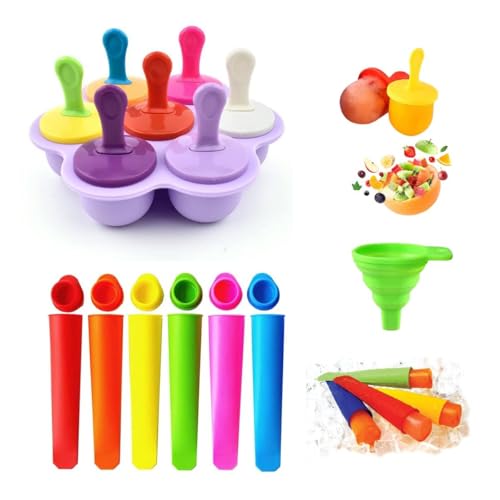 Silicone Ice Pop Molds with 6PCS Silicone Ice Pop Molds, 7.8×1.57 inch,Reusable Popsicle Molds for Kids Attached Lid,Ice Pop Maker with Clean Brush Durable Reusable as Snack Bags Set (Colourful)