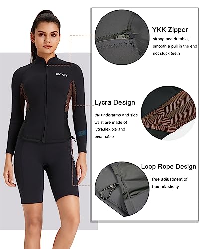 Chaqueta de neopreno para mujer y hombre Skyone, camiseta de buceo tipo top con cremallera frontal, manga larga, 1.5MM, con spandex en sisa y cintura lateral para surf y paddle surf miniatura 2