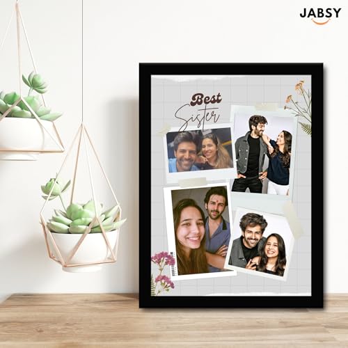 Image of JABSY Engineered Wood Personalised Couple Tabletop,Wall Mount Rectangular Framed Print for Living Room Bedroom Office Gift for Engagement Wedding Birthday Anniversary Best Sister,Black,12 x 9 Inch