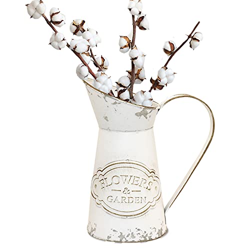 Soyizom Shabby Chic White Jug Vase Farmhouse Rustic Decorative Pitcher Vase Vintage French Pitcher Vase Galvanized Metal Vase Country Primitive Jug For Artificial Dried Flower Vase-8.7"H Tall Pitcher #TOP25