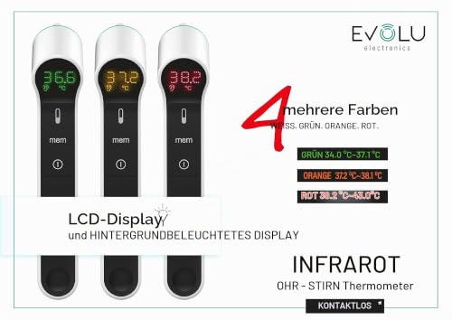EVOLU Fieberthermometer für Babys, Kinder und Erwachsene Kontaktlos NON CONTACT INFAROT...