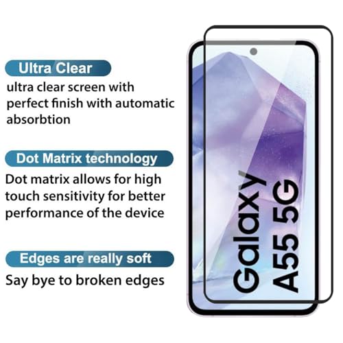 Image of HD Tempered Glass Screen Protector Compatible For Samsung Galaxy A55 5G (2024) With Edge To Edge Coverage And Easy Installation Kit