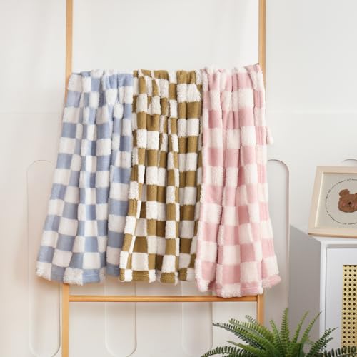 Image of HOMRITAR Baby Blue Checkerboard Baby Blanket for Boys Girls Fluffy Fleece | Soft Plush Warm Throw Blanket for Infant Toddler Shower Gift Nursery Crib Bed Stroller All Season 30 x 40 Inch