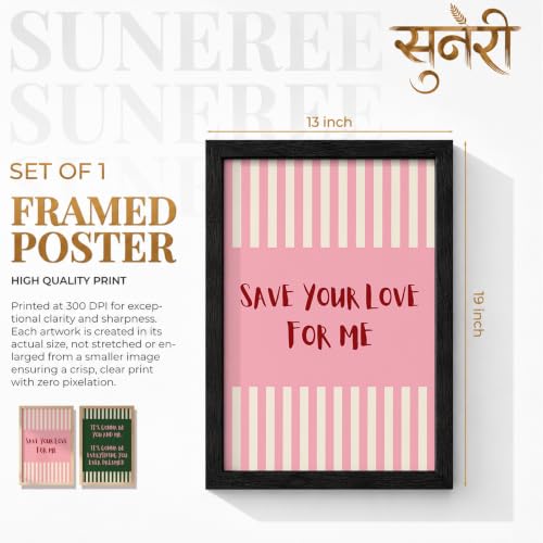 Image of Suneree Aesthetic Quote Wall Art Set of 2 Framed Paintings | Pink Green Striped Typography Poster | Couple Bedroom Living Room Home Decor (Art 16, 13x19 Inches)