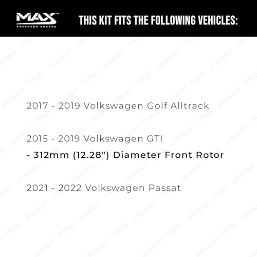 Image of Max Advanced Brakes Front & Rear Brake Kit Compatible With 2017 2018 2019 VW Golf Alltrack GTI Passat w /12.28 inch Front Replacement Cross Drilled Disc Brake Rotors and Ceramic Brake Pads