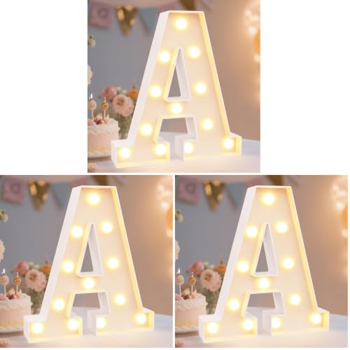 Image of Pooqla LED Marquee Letter Lights Sign, Light Up Alphabet Letter for Home Party Wedding Decoration A (Pack of 3)