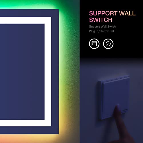 LOAAO 84X32 Inch RGB LED Bathroom Mirror with Lights, Anti-Fog, Dimmable Lighted Bathroom Vanity Mirror, Colorful Multiple Light Modes, RGB Backlit + Front Light, Memory Function, Tempered Glass