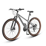 SPATIAL Mountainbike, 24/26/27,5/29 Zoll, Outdoor-Fahrrad, 21/8 Gänge, Aluminiumrahmen | Doppelscheibenbremsen, Verstellbarer ergonomischer Sattel für Männer, Frauen (Silber, 29 Zoll)