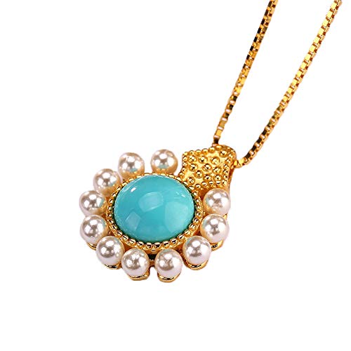 Collana con Pendente in Argento 925 con Perle intarsiate di Turchese Naturale