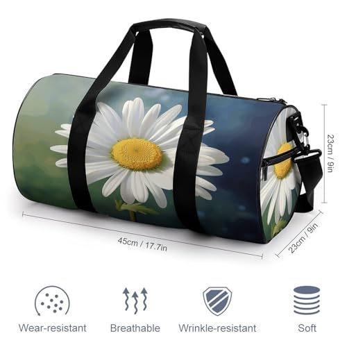Cylindrical Gym Bag,Daisy Flower Sports Gym Bag,Workout Bags,travel Weekender Bag,Duffle Travel Bag for Men Women2