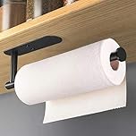HUFEEOH Black Adhesive Paper Towel Holder Under Cabinet Wall Mount for Kitchen Paper Towel, Stainless Steel Paper Towel Roll Rack for Bathroom Towel