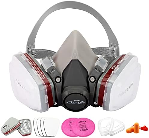 [Reusable respirator mask] Kawazey Reusable Half Facepiece Respirator with 2091 Filter & 6001 Replaceable Cartridge . Half Face Cover with replacement filter 6200 Reusable Shield for Painting Sanding Polishing Welding.Spraying. Woodworking and Other Work Protection(13 in 1 ) Medium with English manual