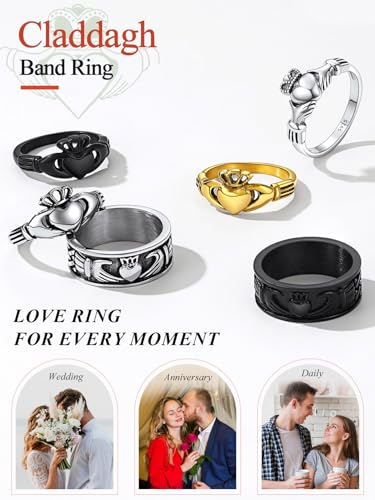 FaithHeart Claddagh Rings for Love, Stainless Steel/18K Gold Plated Women Men Wedding Band Ring Personalized Custom2