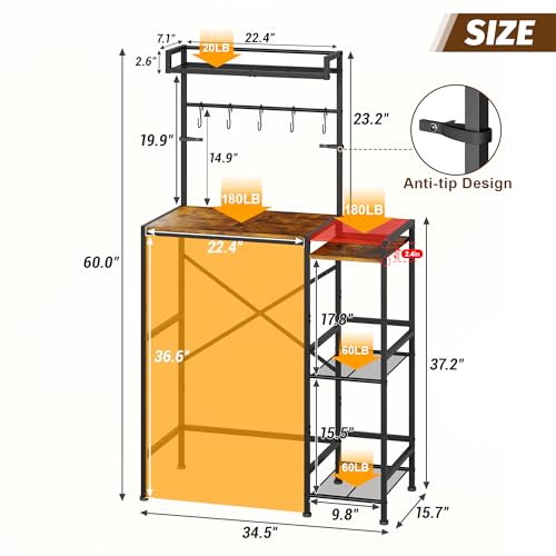 Image of Over Mini Fridge Storage Shelf Fridge Stand for Dorm with 5 Lockable Hooks | Kitchen Bakers Rack, Coffee Bar, Microwave Oven Stand, Wine Cabinet, Refrigerator Stand for Apartment, Living Room, Office
