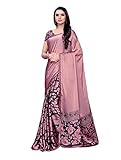 SIRIL Women's Pink Shimmer Chiffon Printed Saree with Unstitched Blouse