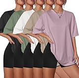 Kinglaman 5 Pack Womens Oversized T Shirts Crew Neck Loose Fit Short Sleeve Tshirts Summer Workout...