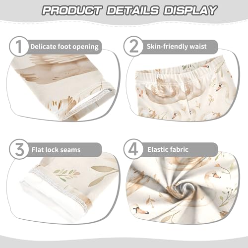 Swan and Golden Flower Girls Leggings Athletic Pants Tights Stretch Bottom3