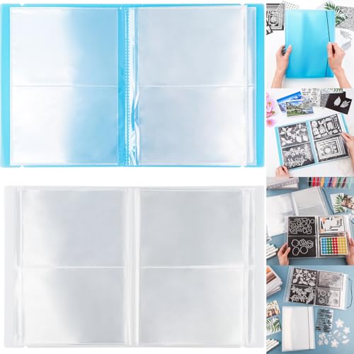 Image of 2 Pack Large Sticker Photo Storage Album, Stamp & Cutting Dies Storage Book Organizer Folder for Cards Storage DIY Scrapbooking Card Making Supplies 20 Pages 80 Pockets / Pack ( Clear + Blue)