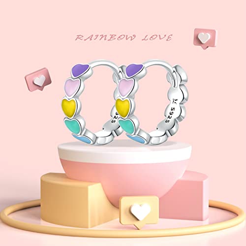 Rainbow Colorful Heart Hoop Earrings For Women - Voroco 925 Sterling Silver Loop Earrings For Girls,14K Gold Plated Hypoallergenic Fashion Earrings,Clip On Earrings,Fashion Jewelry For Teen Girls #TOP1