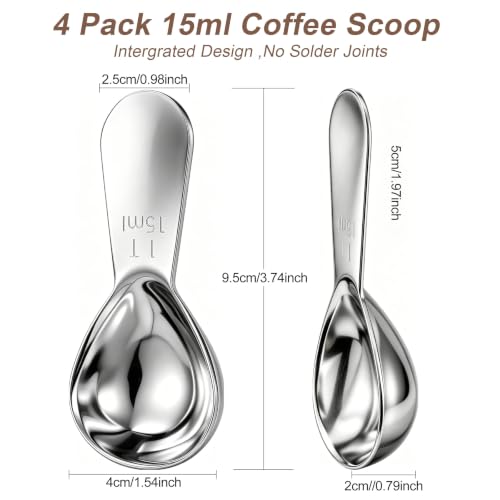 4 pcs Coffee Scoop -15ml (1 Tbsp),Stainless Steel Metal Measuring Spoons,Short Handle Coffee Scoop for Coffee Beans, Ground Coffee, Espresso, Protein Powders, Tea, Sugar, Flour Exact Measuring - Image 3