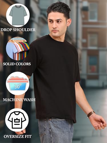 Image of Amazon Brand - Anarva Men's Oversized Cotton T-Shirt | Crew Neck | Half Sleeve | Solid Casual Tee