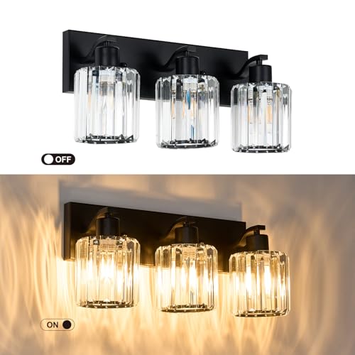 Image of Crystal Bathroom Vanity Lights 3 Lights Bathroom Light Fixtures Over Mirror 18 Inch Vanity Light for Bathroom Wall Sconce for Mirror Kitchen Hallway Cabinet