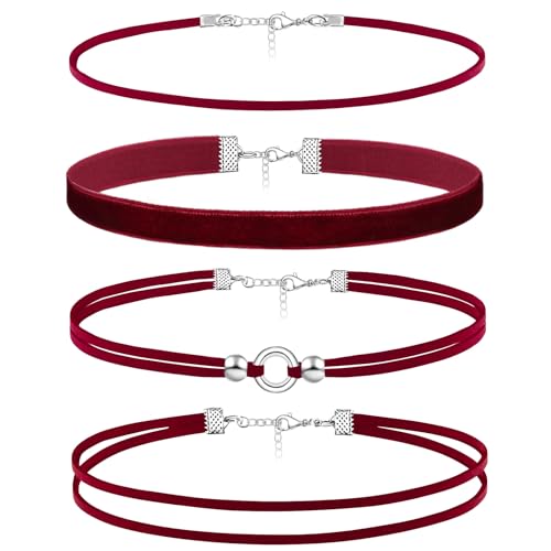 Palotay Red Velvet Choker Necklace for Women Gothic Halloween Cosplay Red Chokers Necklace Accessories Adjustable Costume Gifts-4Red