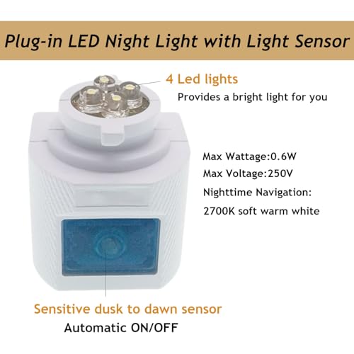 Image of TWDRTDD Dusk to Dawn Sensor Plug in Night Light,Warm White,LED Automatic Light-Sensing Night Light Great for Making Your Own Decorative Night Lights,1-Pack (Light-Sensing)