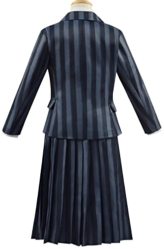 Gionli Kids Addams Dress Family Cosplay Costume Wig Addams School Uniform Suit Girls Dress Halloween Outfit (Style2, Small) #TOP2