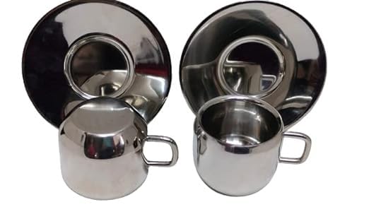 Dynore Stainless Steel Double Wall 12 Apple Cups with 12 Saucers- 90 ml Each - Image 2 thumbnail