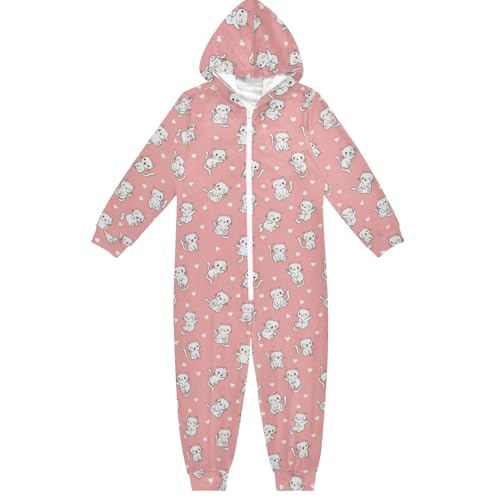 Mono unisex de una pieza para niños, diseño de gato de dibujos animados, color rosa, para cosplay, Halloween, Navidad, para niños y niñas, Lindo gato de dibujos animados rosa, 7-8 años