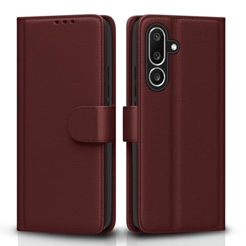 Image of Amazon basics Flip Cover for Samsung Galaxy M56 5G Leather Finish | Wallet Stand and Shock Proof | Inside TPU with Card Pockets | Complete Protection Flip Case(Brown)
