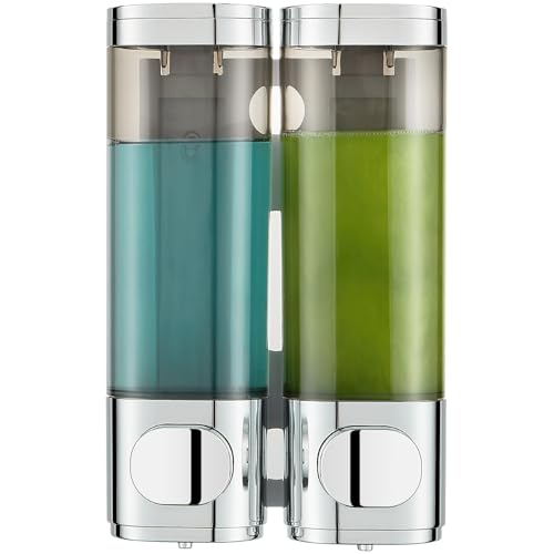 Pollock Distributeur de Savon Mural, 300ML*2 Distributeur de Shampoing et Après-shampoing Manuel, Distributeur Gel Douche, Sans Perçage, Anti-Fuite pour...