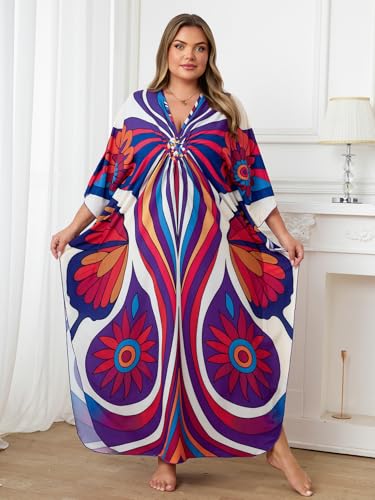 Image of Kaftan Dress for Women - Plus Size Caftan Maxi Beach Dress Moo Moos Loungewear, Swimsuit Cover Up for Beach, Pool or Vacation