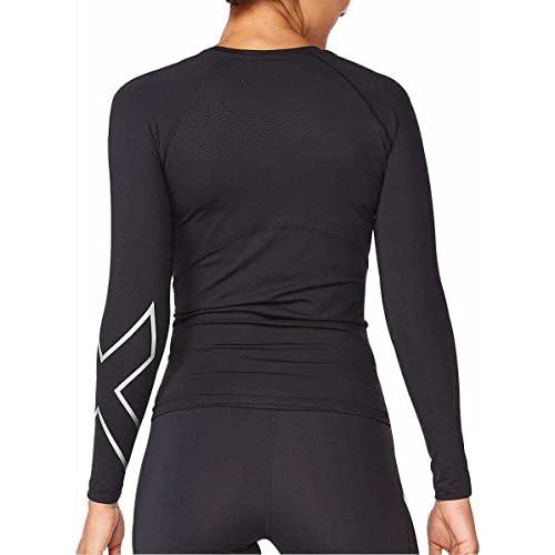2Xu Women's Compression Long Sleeve Top - Enhance Performance And Recovery - Black/Silver - Size Large #TOP1