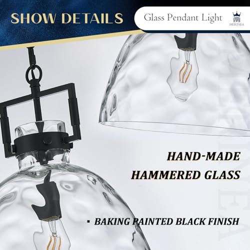Image of 13.8 inch Black Glass Pendant Light, Hammered Clear Glass, E26 Hanging Light