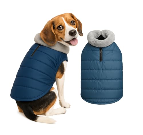 Image of The Pets Company Dog Winter Coat Jacket, Clothes, Windproof, Waterproof, Light Weight, Washable, Ultra Warm Thick Fleece Lined Dog Vest for Cold Weather Protection, (Navy, Medium - 20 Inch)