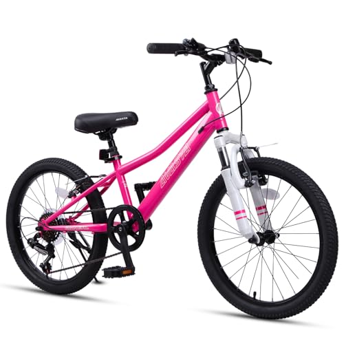 AVASTA 20 Big Kids Mountain Bike for Age 6 7 8 9 10 11 12 Years Old Boys Girls Teen with Suspension Fork Front & Rear Dual Hand Brakes 6 Speeds Drivetrain Color Pink