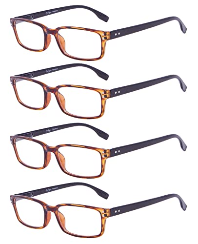 Image of Eyekepper 4 Pack Reading Glasses for Women and Men - Classic Readers Amber Frame-Black Arm +3.00