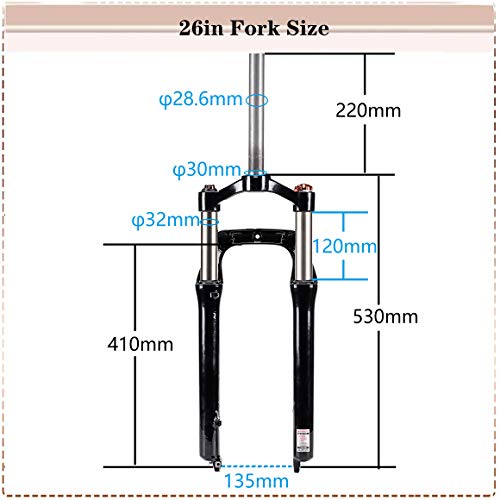 Bucklos 【Us Stock 264.0 Inch Fat Tire Mtb Suspension Fork, 100Mm Travel Spacing Hub 135Mm 1 1/8 Straight Tube Manual Lockout 9Mm Qr Oil Spring Front Forks, Fit Snow Beach Mountain Bike #TOP2