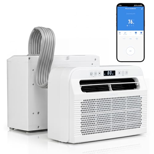 COSTWAY RV Window Air Conditioner 6500 BTU Window AC Unit w/WiFi APP Voice Control 24H Timer & Quiet Operation 4-in-1 Cooling Fan Dehumidifier Sleep Mode for Caravan & Motorhome
