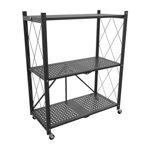 FRANKYSTAR Smithers - Scaffale Carrello Pieghevole Salvaspazio 72x90x33,5 cm in Metallo Nero