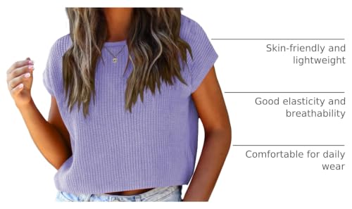 Image of LCXWFE Womens Summer Cropped Sweater Vest Trendy Cap Sleeve Crop Tops Crew Neck Loose Knit Tank Top