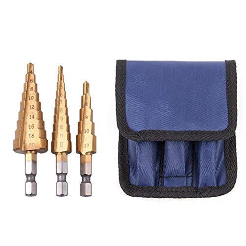 Broca escalonada, broca escalonada de carburo, 3 piezas, brocas escalonadas de titanio y acero HSS, 3-12 mm, 4-12 mm, 4-20 mm, herramientas de corte cónico escalonado, acero, carpintería, juego de per