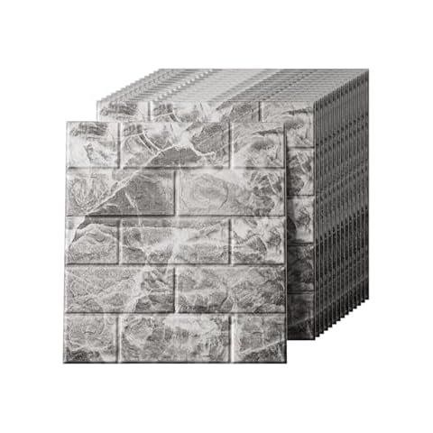 Greymond 3D Wall Panels Peel and Stick in Grey White，10 PCS XPE Foam 3D Wallpaper, Faux Brick Wall Panels for Bedroom, Stairs, Kitchen Cover