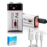 POOVER USB Rechargeable 9v batteries 680mAh Li-ion with 4 in 1 USB Cable for Keyboard Microphone Smoke Alarm
